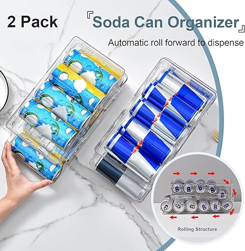Miniatura 2 de Organizador de latas de soda para refrigerador y despensa, dispensador de latas apilables con doble ahorro de espacio, se adapta a latas