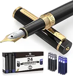 Dryden Designs Caneta-tinteiro com ponta média de 0,5 mm, inclui 24 cartuchos de tinta e conversor de refil de tinta, para caligrafia, escrita consistente, fluxo suave, para canhotos e destros, preto intenso