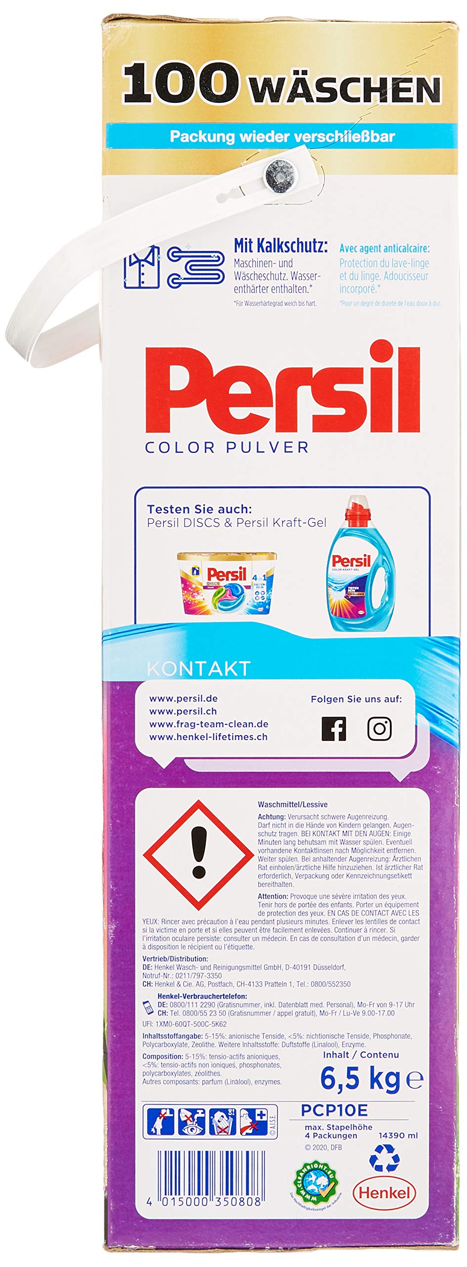 Persil Color Pulver (100 Waschladungen), Colorwaschmittel mit Tiefenrein-Plus Technologie bekämpft hartnäckigste Flecken, Waschpulver für leuchtende Farben