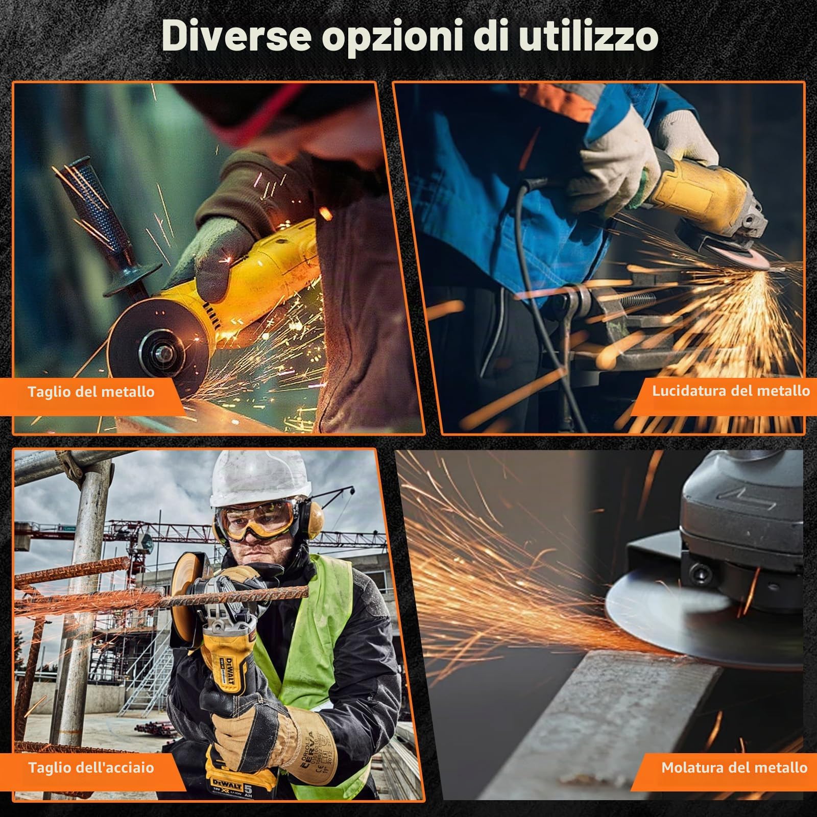 Smerigliatrice angolare senza fili compatibile con batteria Dewalt 18V 20V - Potente strumento smerigliatrice da 125 mm con impostazioni a 3 velocità, motore brushless da 10000 giri/min, protezione
