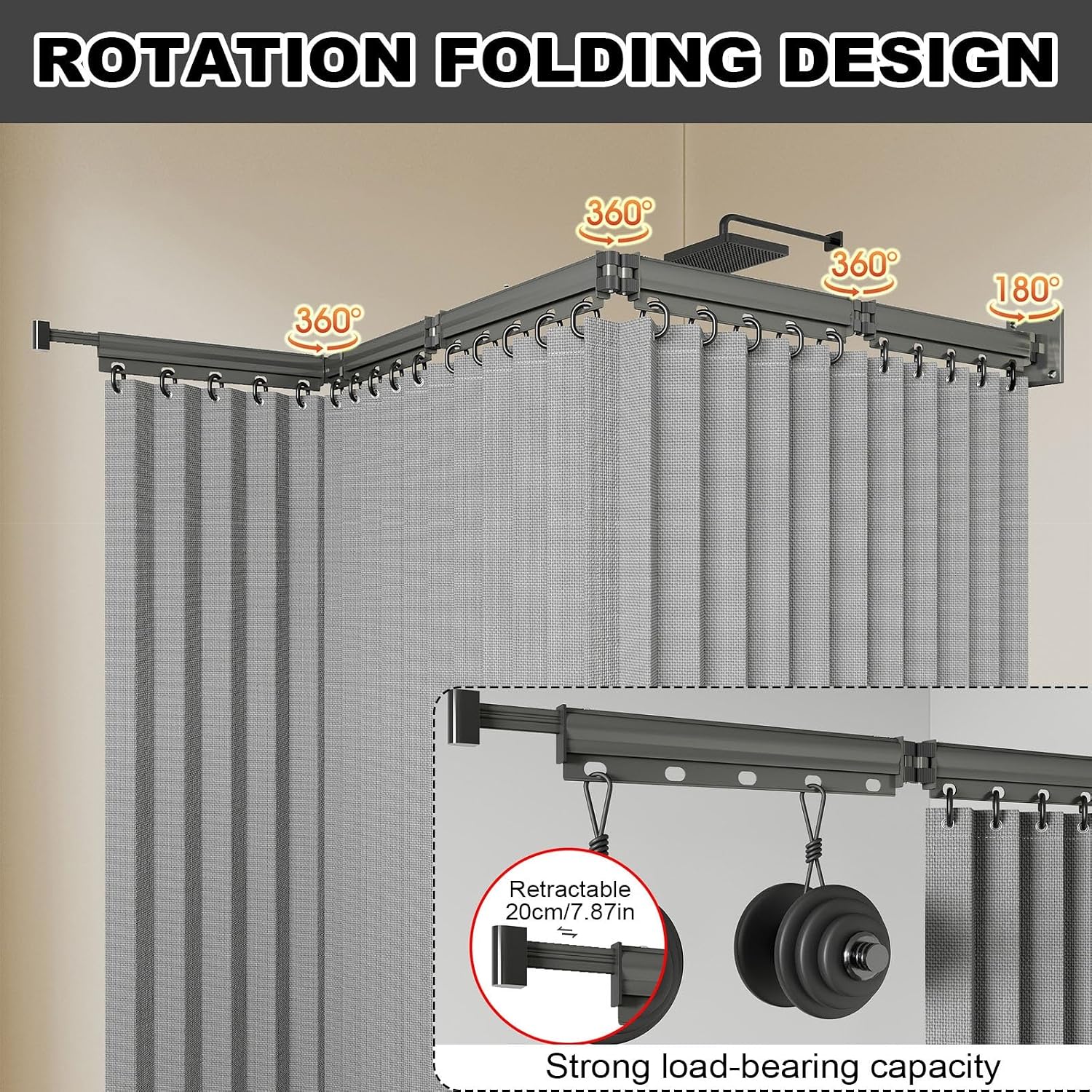 Foldable Linen Canopy Tent WallMounted Curtain Rod Adjustable Stylish Shade for Bedroom Balcony Clothing Store (4Folds) Enhance Your Space! image 2