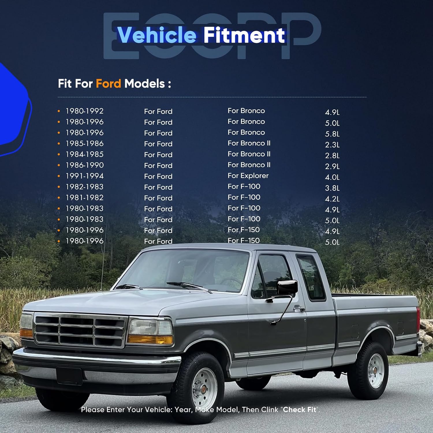 ECCPP Left and Right Side Mirrors Fit with 1980-1996 for Ford for F150 1980-1996 for Ford for F250 for Ford for F350 Manual Fold Non-Heated Manual Adjustment