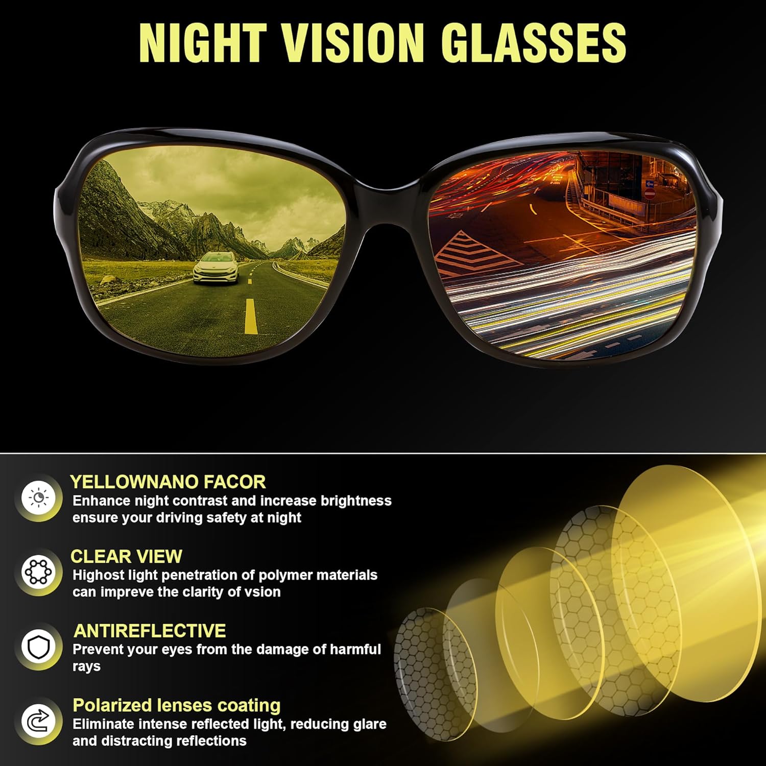 FEISEDY Classic Womens Night Glasses Driving Anti Glare Wrap Around Yellow Sunglasses B2548 - Image 5