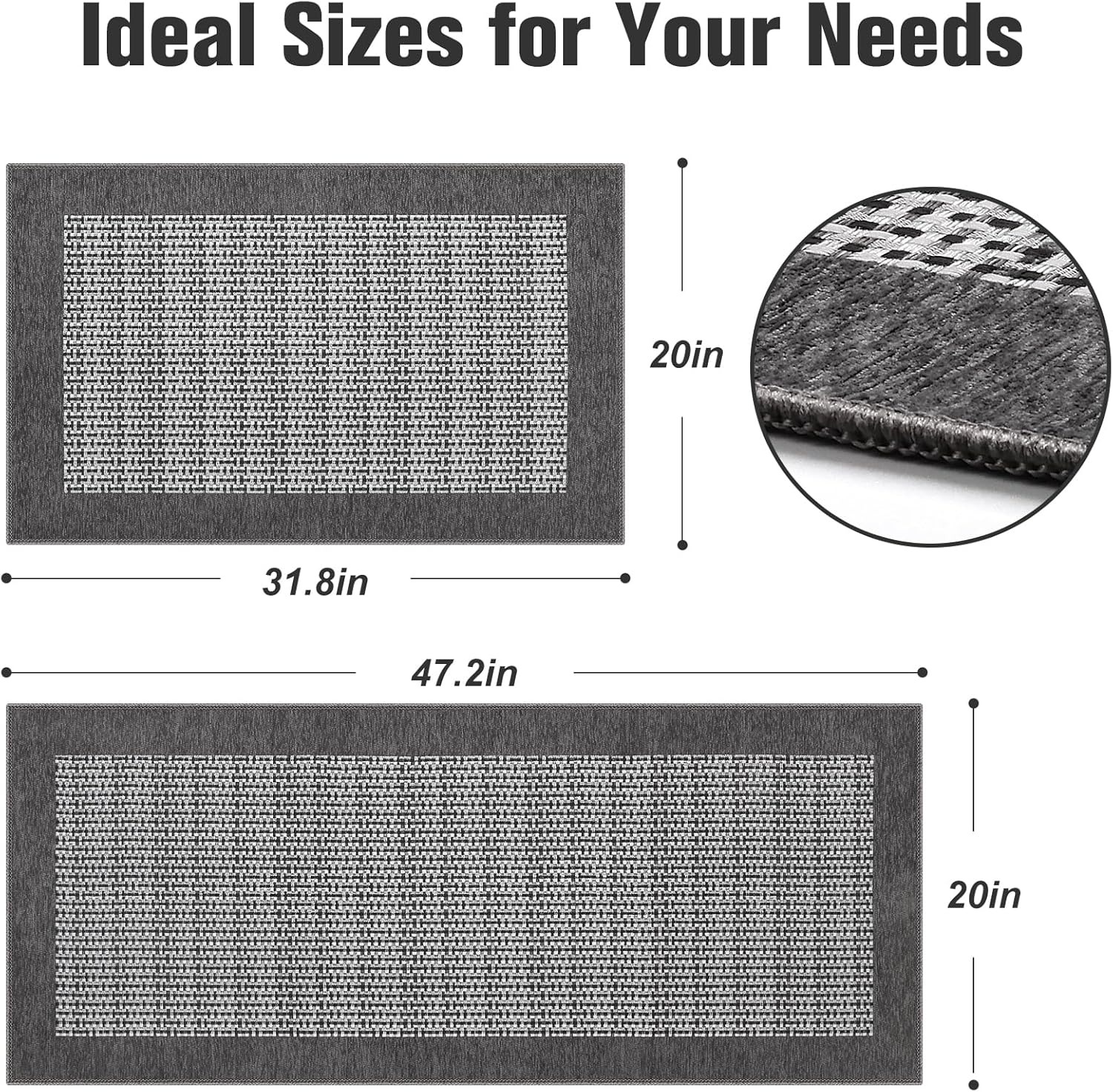 StepRite Kitchen Mats for Floor, Non-Slip Kitchen Rugs Set of 2 PCS, Super Absorbent Washable Kitchen Mats with Rubber Backing, Runner Mats for Front of Sink (20"x32"+20"x47" Grey) - Image 2