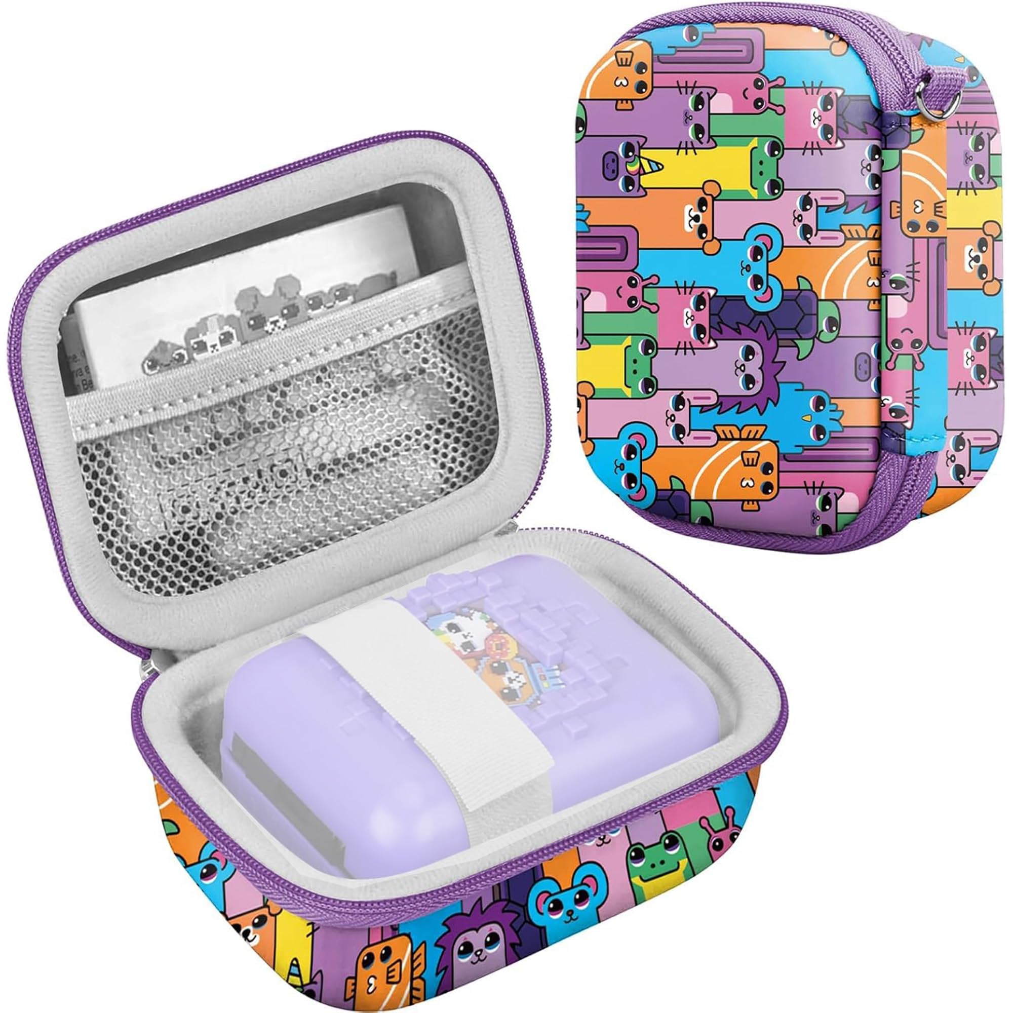 Leayjeen Hard Carrying Case Compatible with Bitzee Interactive Toy Digital Pet and Bitzee Virtual Electronic Pets Accessories, Pattern Elements Adapted to Bitzee (Case Only)-Purple