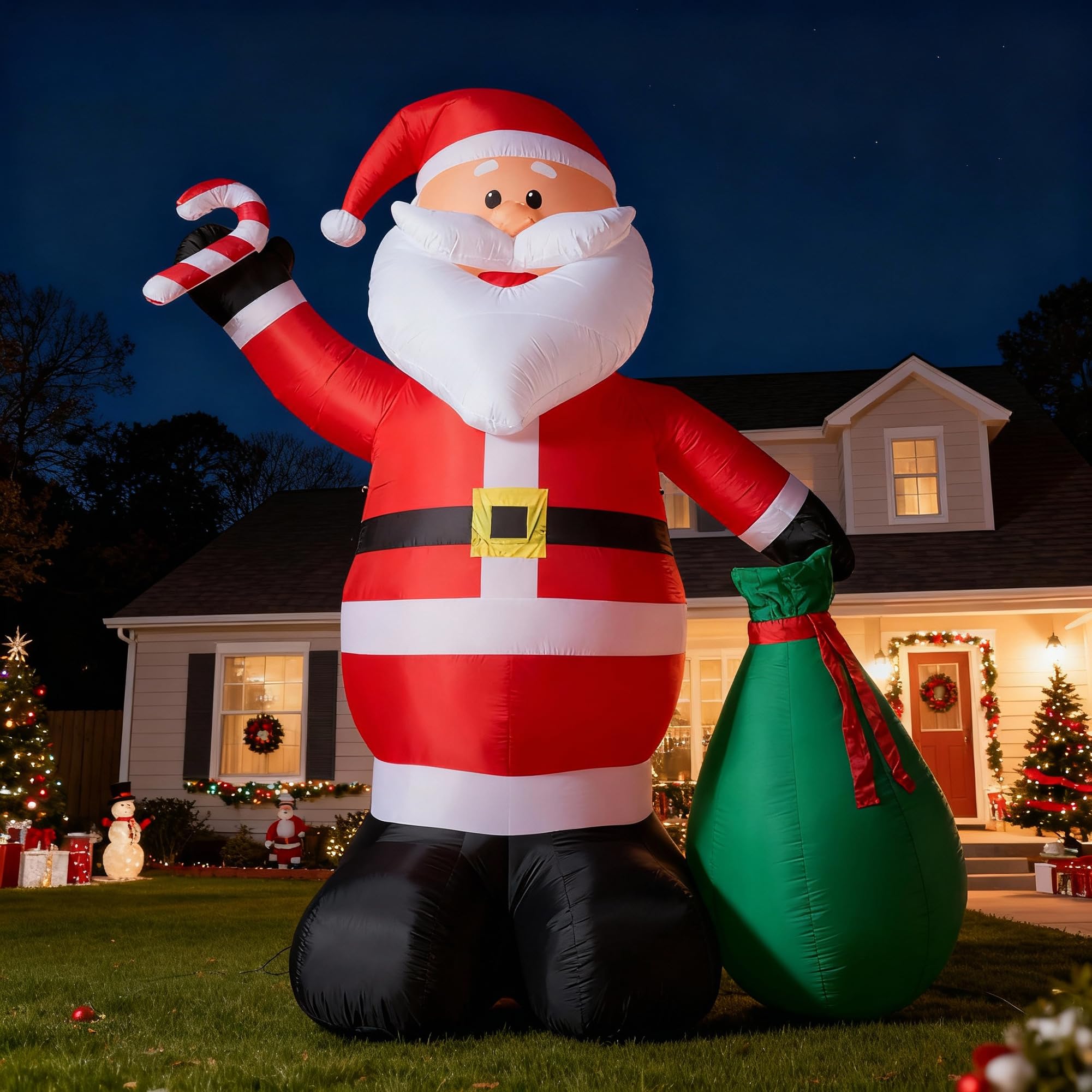 Photo 1 of 14.5 FT Christmas Inflatables, Giant Inflatable Santa Claus Holding Gift Bags, Blow Up Christmas Santa Claus Outdoor Decorations for Party Holiday Lawn Yard