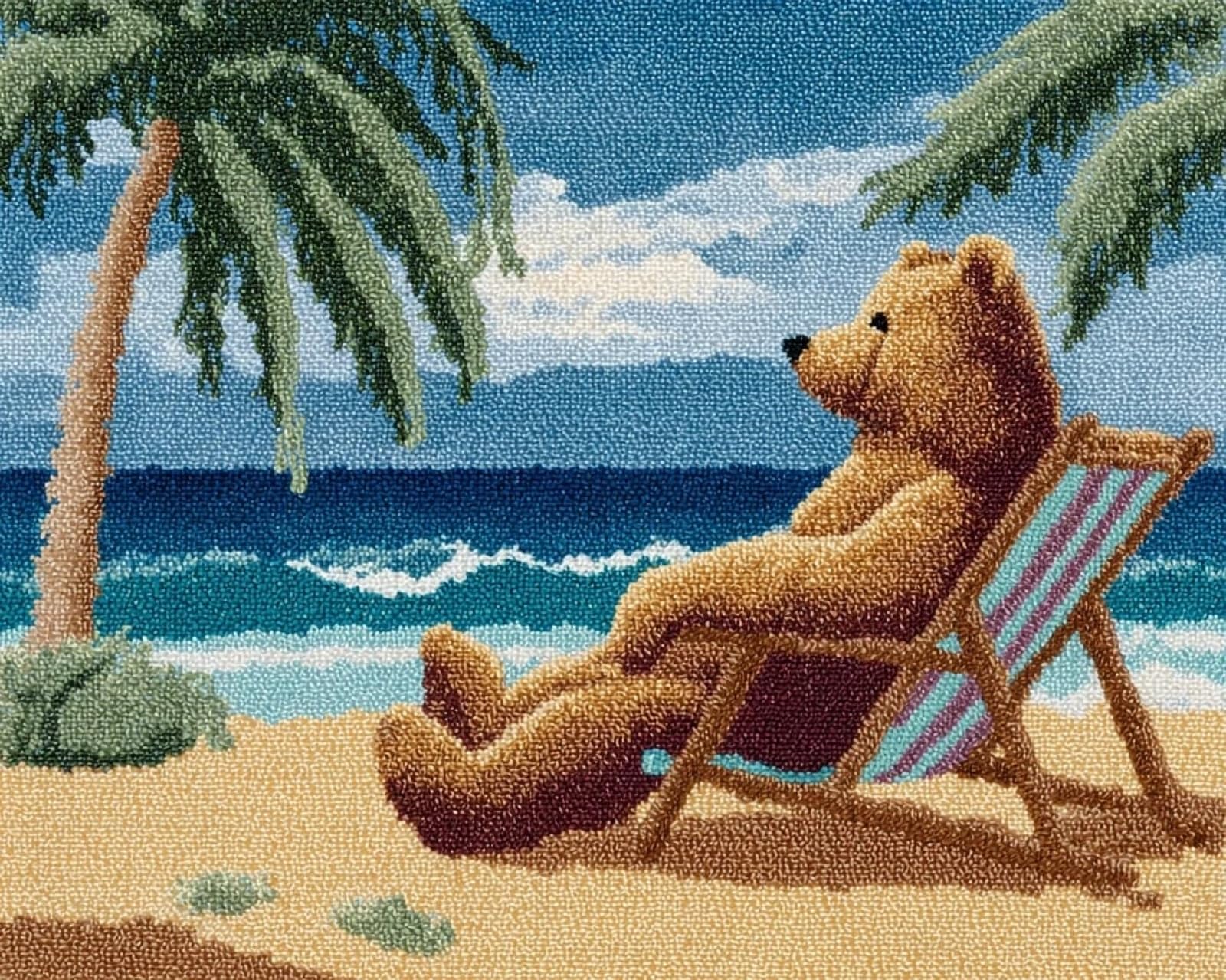 Wallphantom Latch Hook Kits Rugs,Brown Bear on the Beach