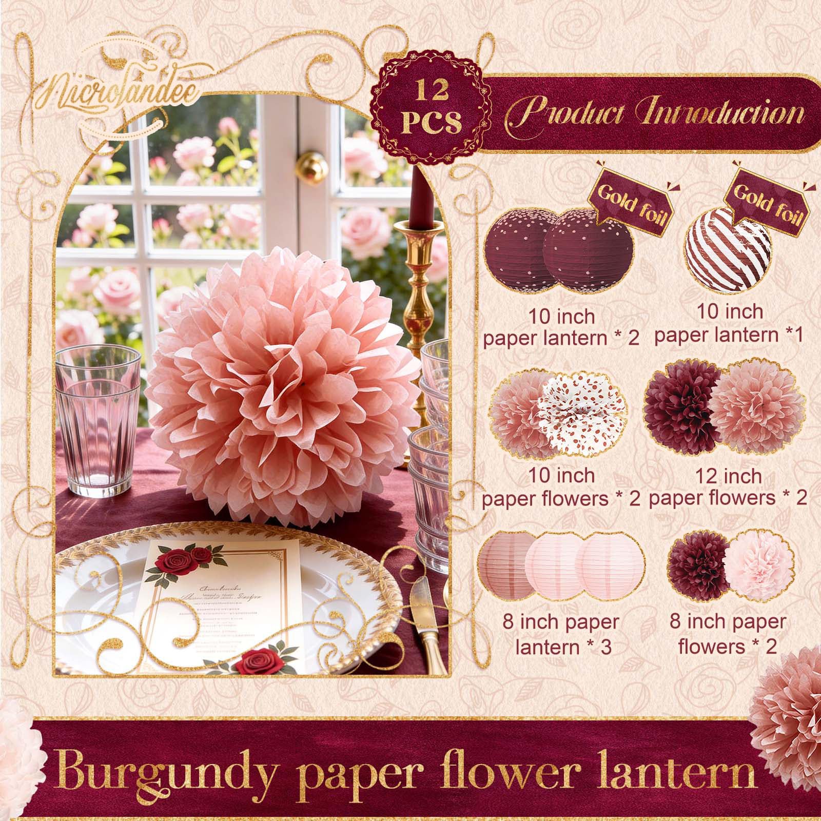12 Lanterne Di Carta Oro Rosa | Mix Di Dimensioni (20-30 Cm) | Per Matrimoni, Addii Al Nubilato, Feste Di Compleanno E Lauree - 4