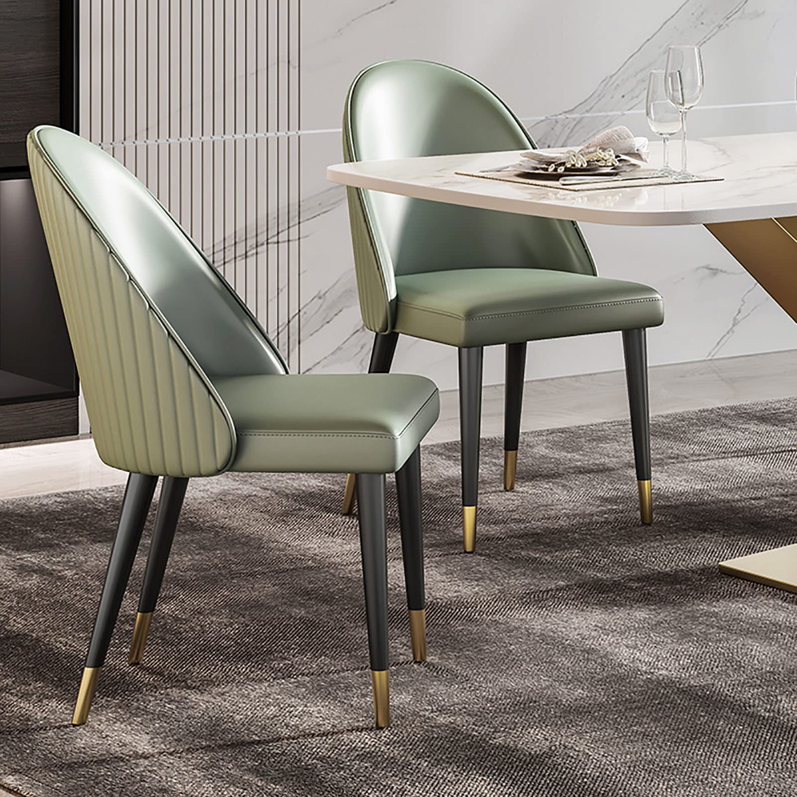 BKgdO Sillas de comedor de Cuero de la PU Verde, juego de 2 sillas de acento con respaldo Suave y Patas de Metal Resistente sillas laterales para muebles de oficina en casa