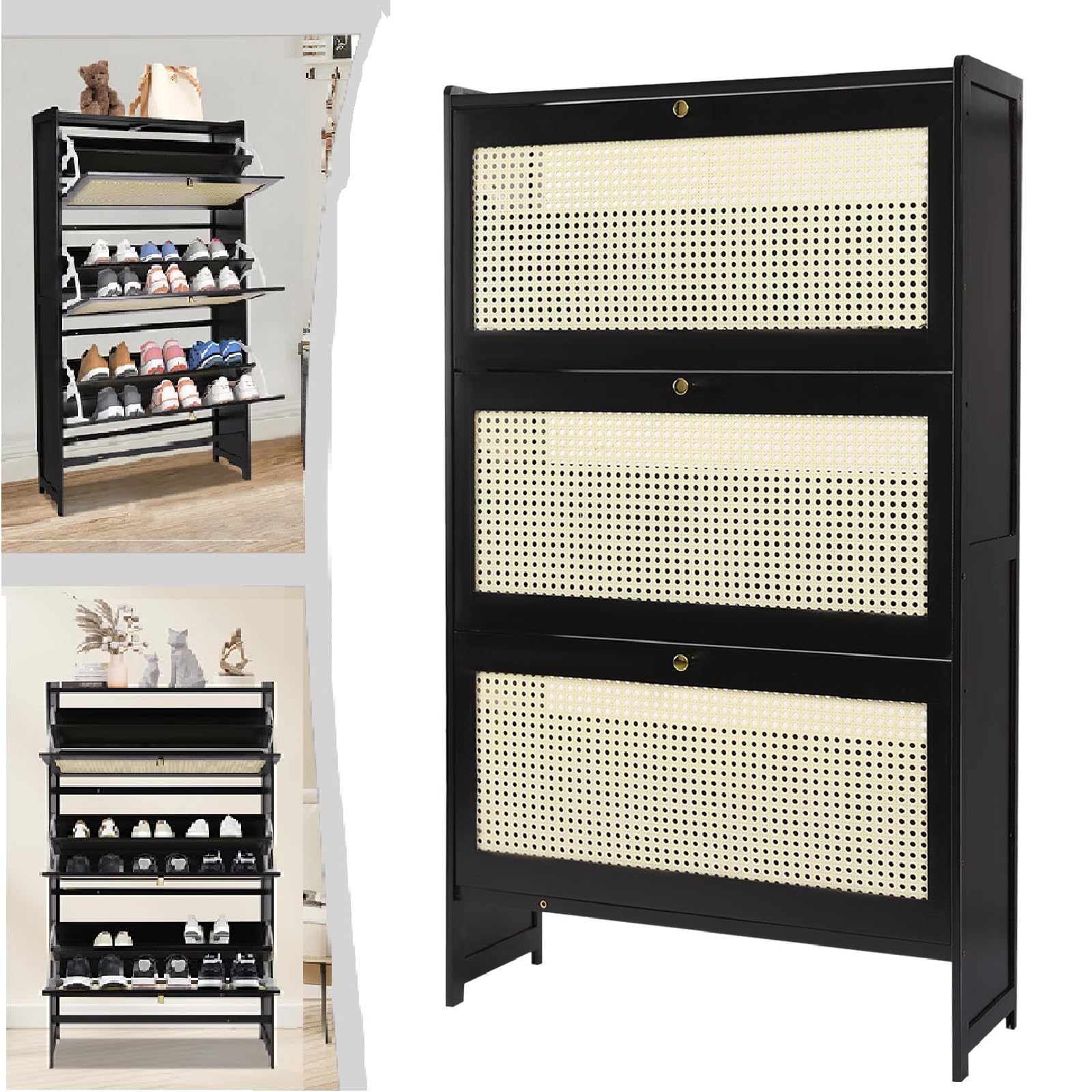 Scarpiera con 3 cassetti girevoli da 27,5 Pollici, Nera, per Ingresso, scarpiera a 3 Ripiani, scarpiera Nascosta con cassetti, Sottile Organizer per Scarpe per corridoio