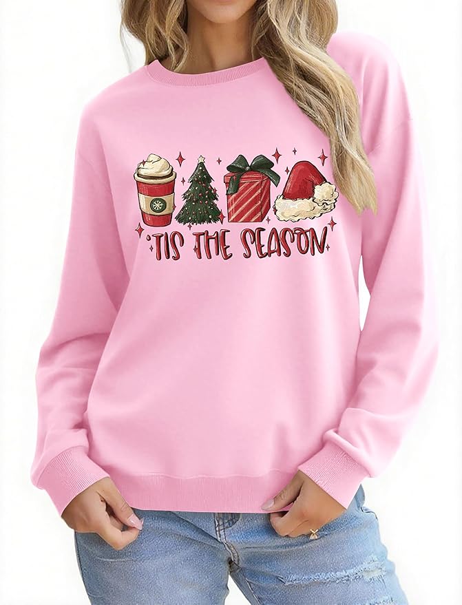 Christmas Sweatshirts for Women Funny Christmas Tree Xmas Cute Graphic Long Sleeve Shirt