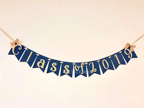 Class of 2019 Graduation Party Banner. Navy Blue and Gold Party Decor. Congratulations Graduate. Graduation Party.