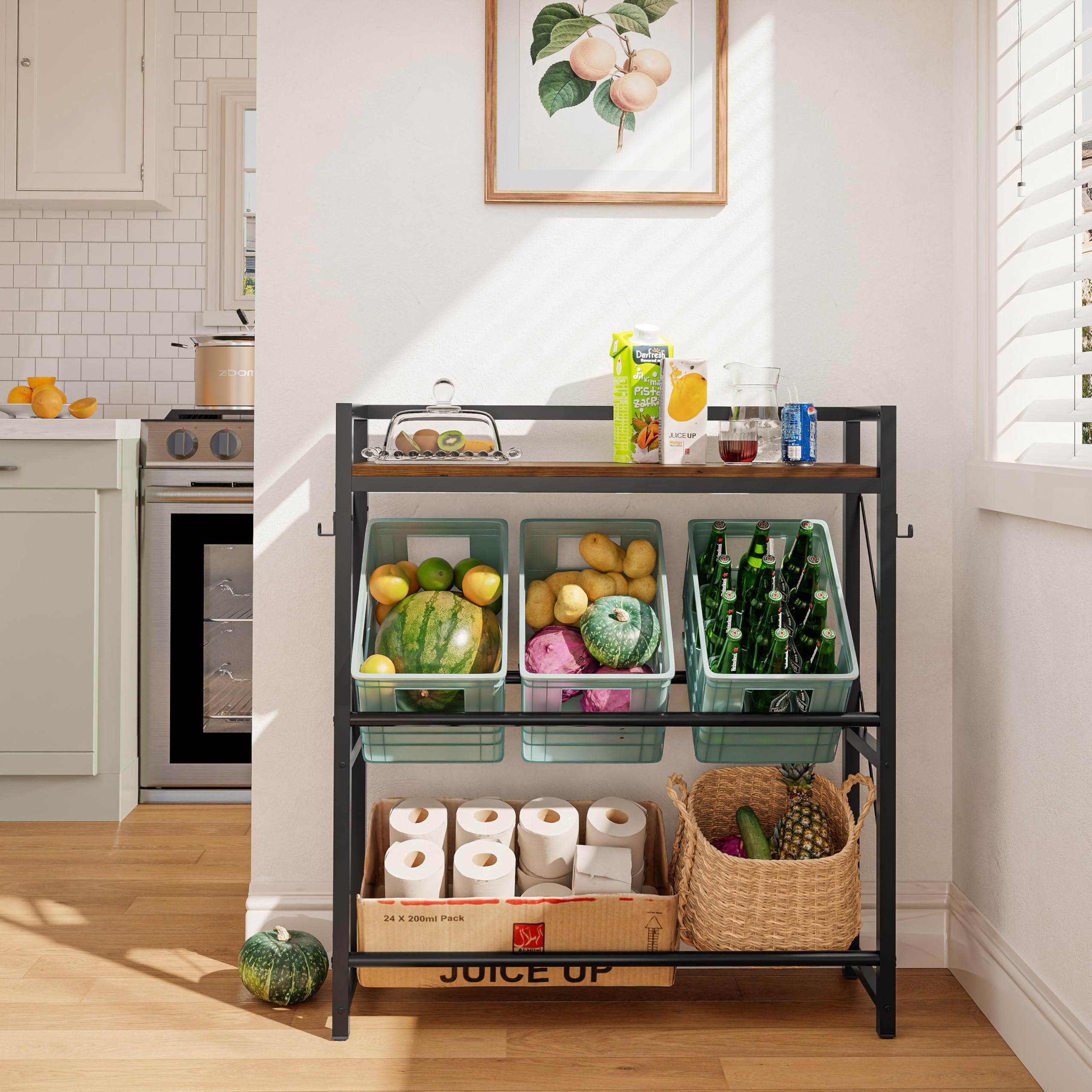YOUDENOVA Getränkekistenregal, Getränkeregal mit Ablage für 6 Kisten, Metall kistenregal, Freistehend Kistenständer, 32D x 104W x 118H bierkastenständer, für Küche, Wohnzimmer und Keller, Braun