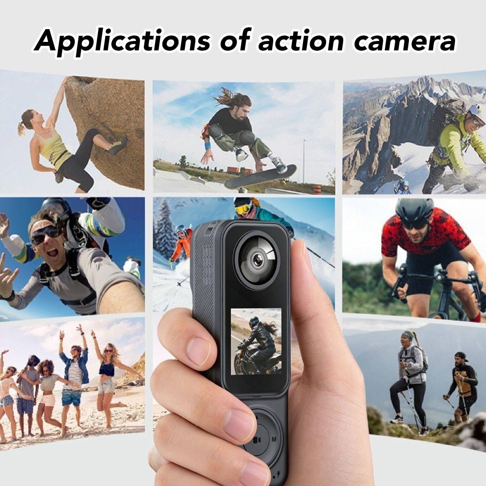 Jectse Action Camera 4K, Videoregistratore Sportivo Wi-Fi Grandangolare a Doppio Obiettivo da 130° con App per Vlogging in Bicicletta