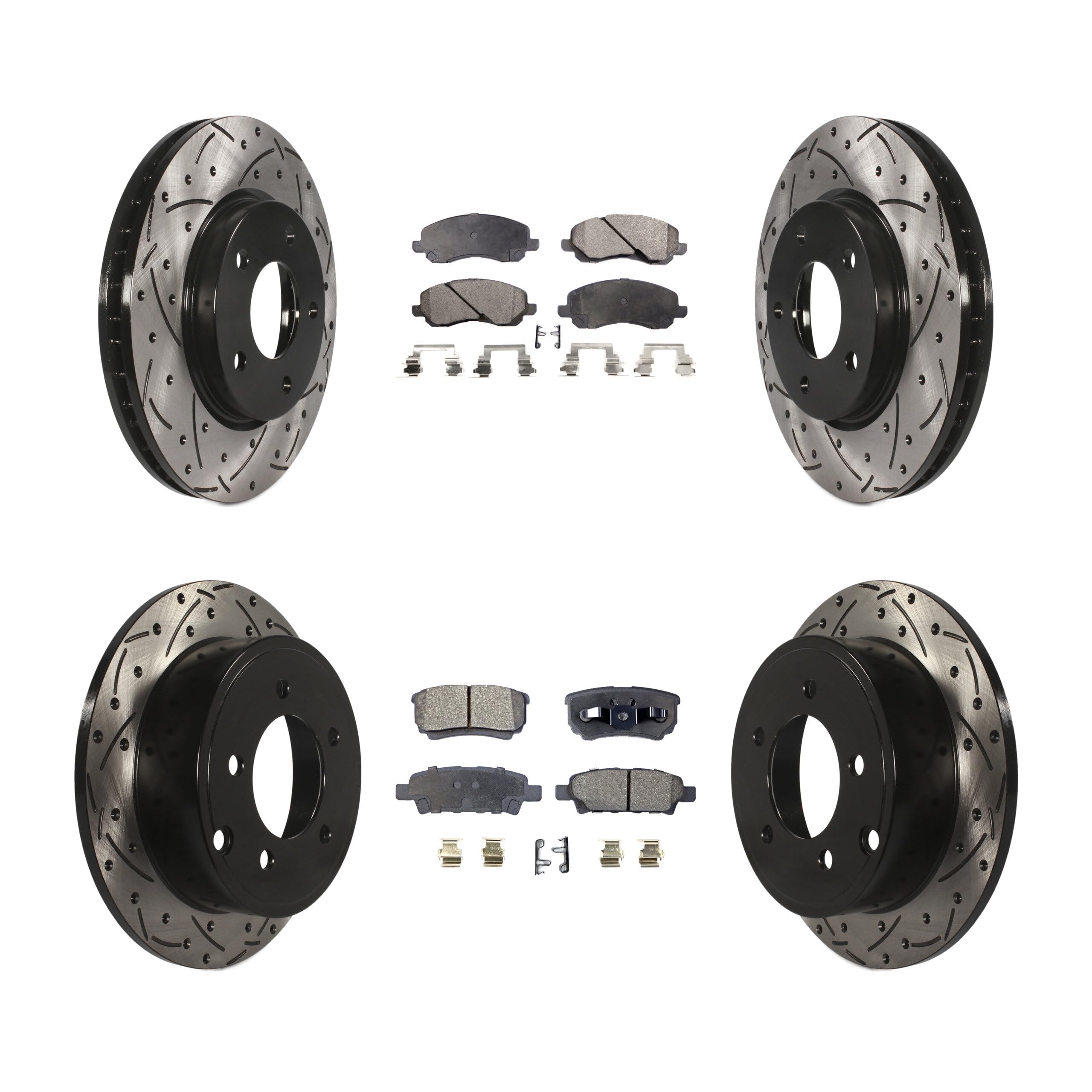 Front Rear Coated Drilled Slotted Disc Brake Rotors And Ceramic Pads Kit Replacement For Mitsubishi Lancer KDT-100258