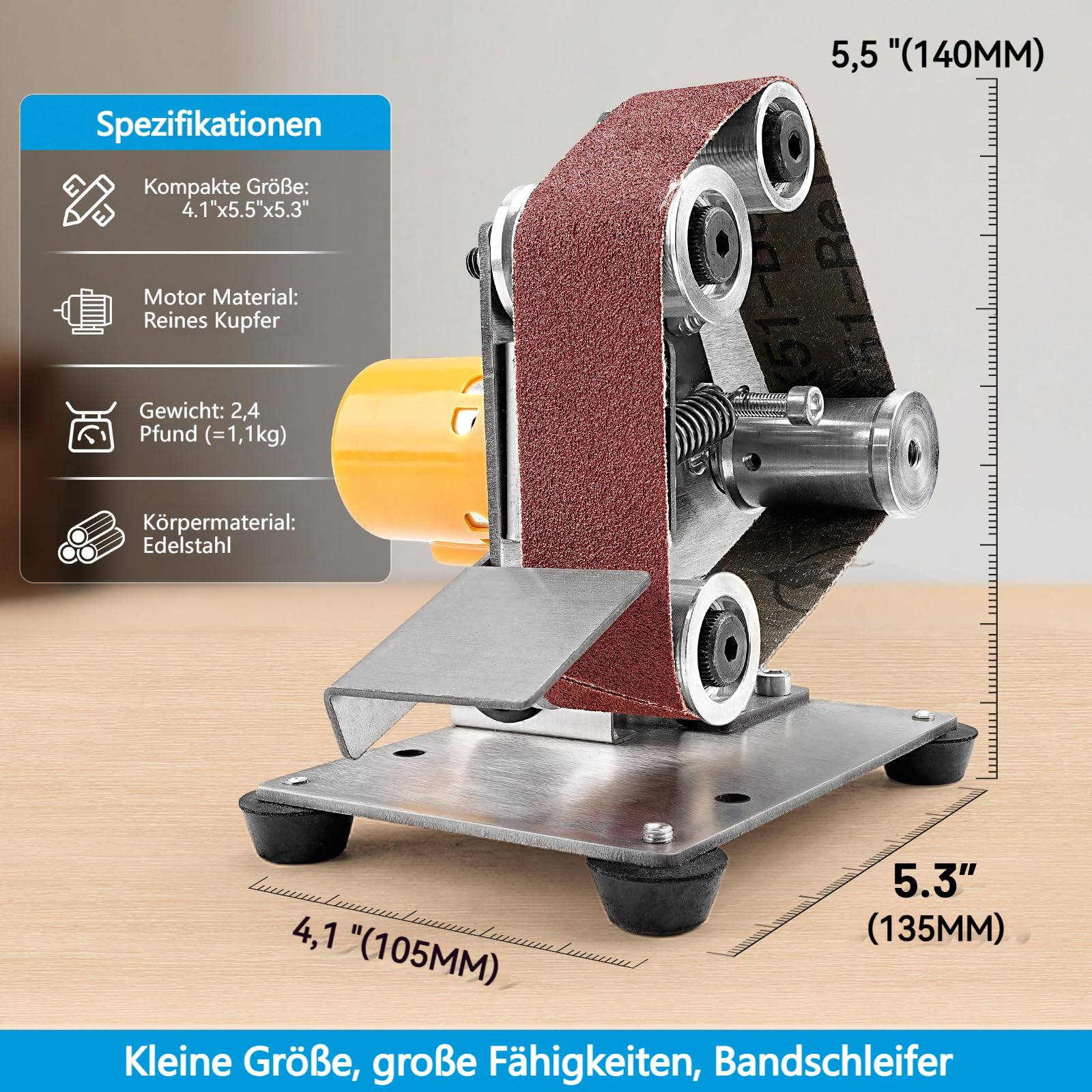SI FANG Mini Bandschleifer，Elektrischer Band Schleifmaschine，7-Stufig Einstellbare Messerschärfer mit 20pcs 330x30 mm Schleifbänder Geliefert für Holz- und Metallbearbeitung
