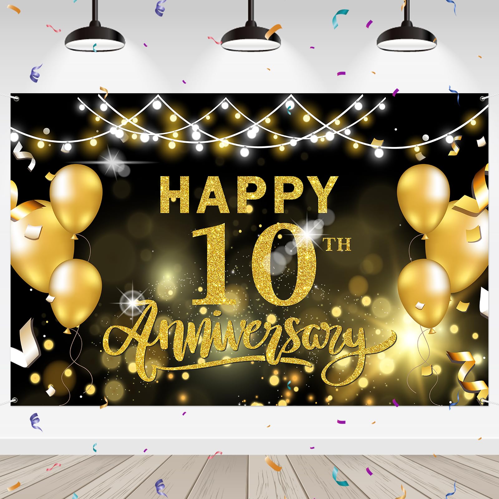 WeBenison Happy 10th Anniversary Backdrop 10th Wedding Anniversary Photography Background Banner Cheers to 10 Years Birthday Anniversary Party Outdoor