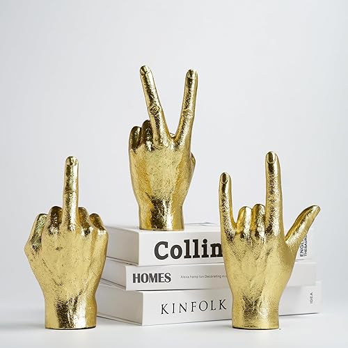 Miniatura 7 de Decoración dorada, estatuas y esculturas de gestos dorados, escultura de mano de gesto de resina, estatuas de dedo, decoración clásica para el