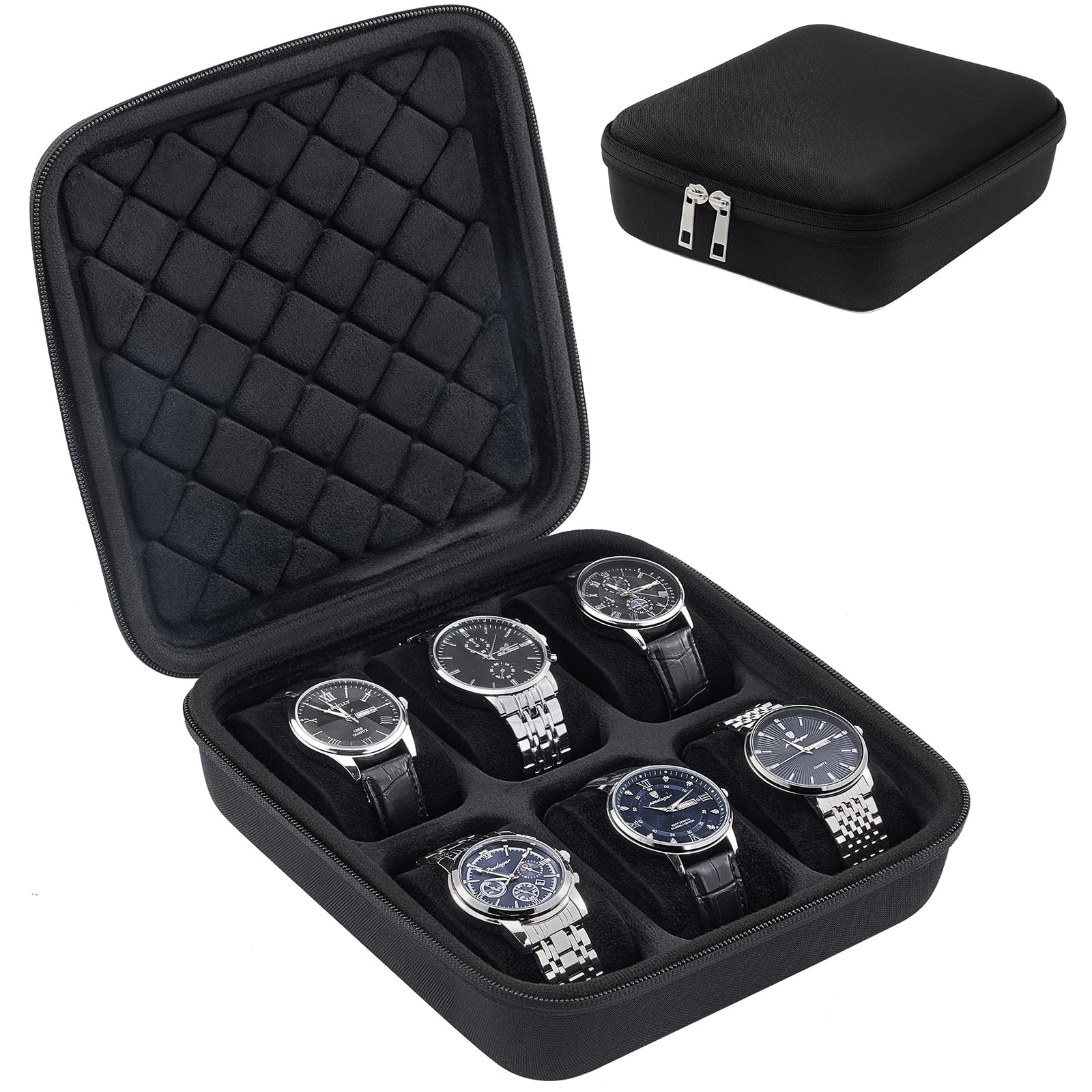 ProCase Travel Watch Case 6 Slots Hard Shell Storage Box for Watch Bracelet Accessories Zippered Organizer Bag Valentines