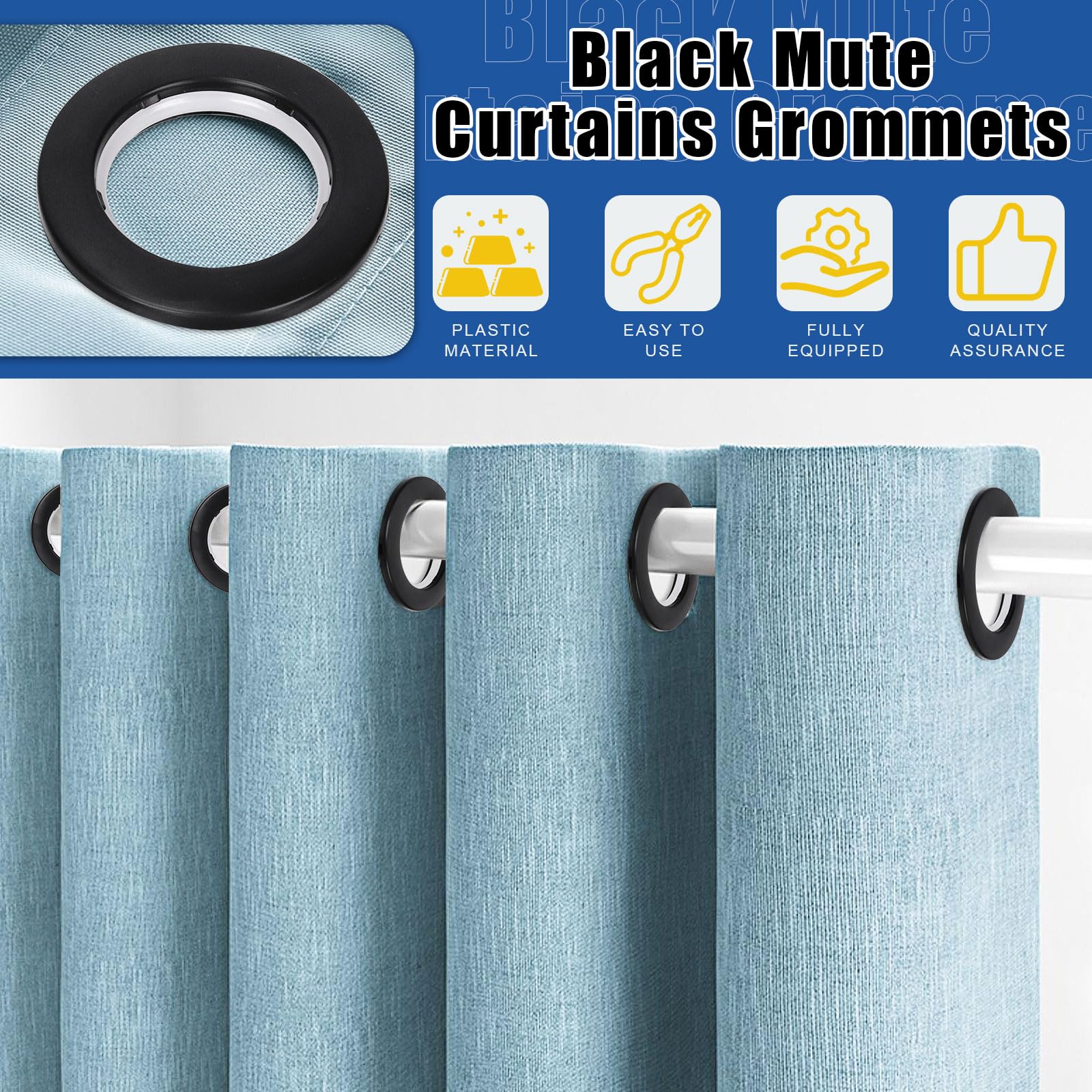 Glarks 20 Sets 1-5/8" (42mm) ID Curtain Grommets Plastic Grommet Eyelets Rings with Washers Easy Push Snap Grommet Low Noise Sliding Curtain Ring for DIY Curtains Canvas - Image 3