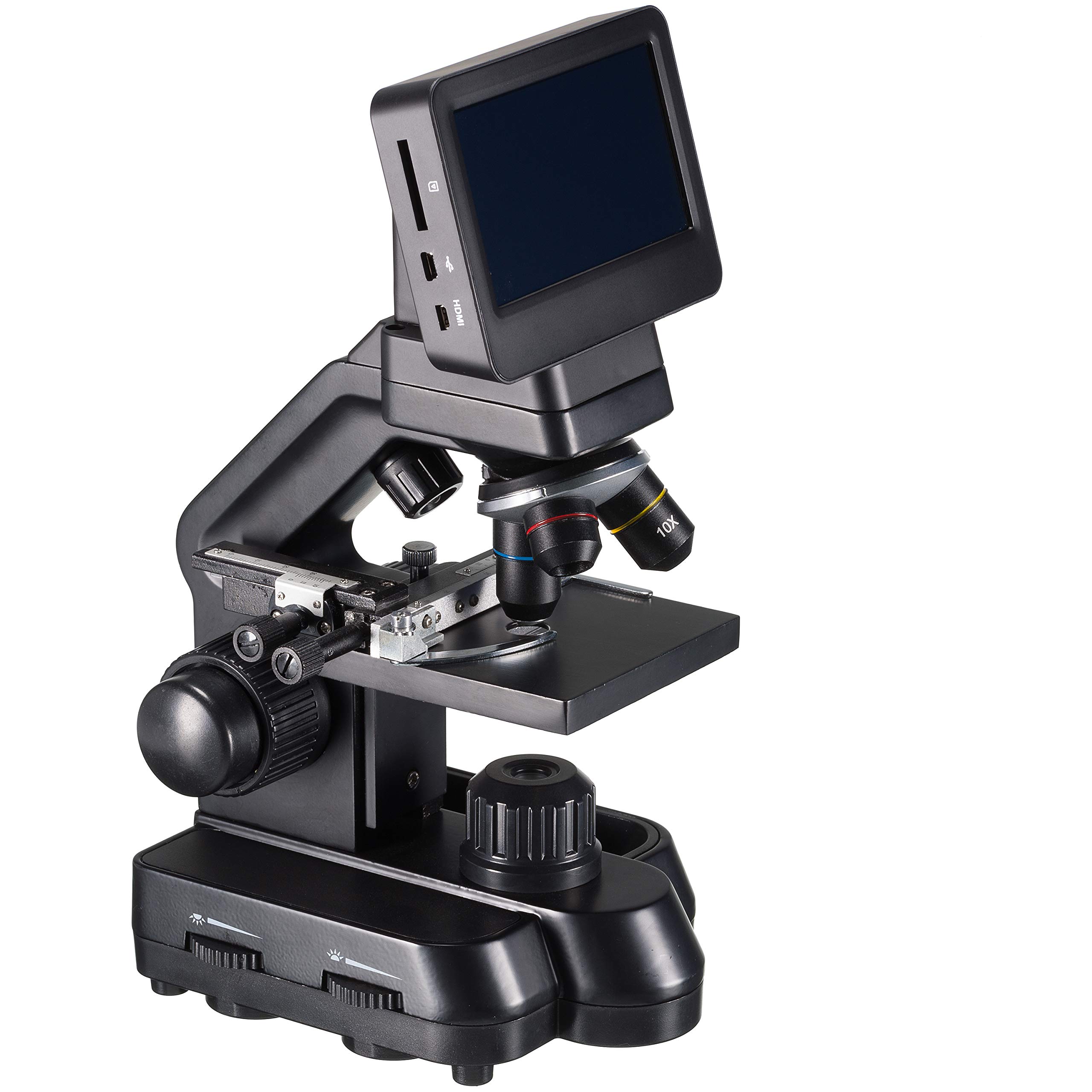Bresser Microscopio Biolux Touch 5 MP LCD Microscopio per scuola e hobby con tavolo meccanico incrociato HDMI, USB, porta SD