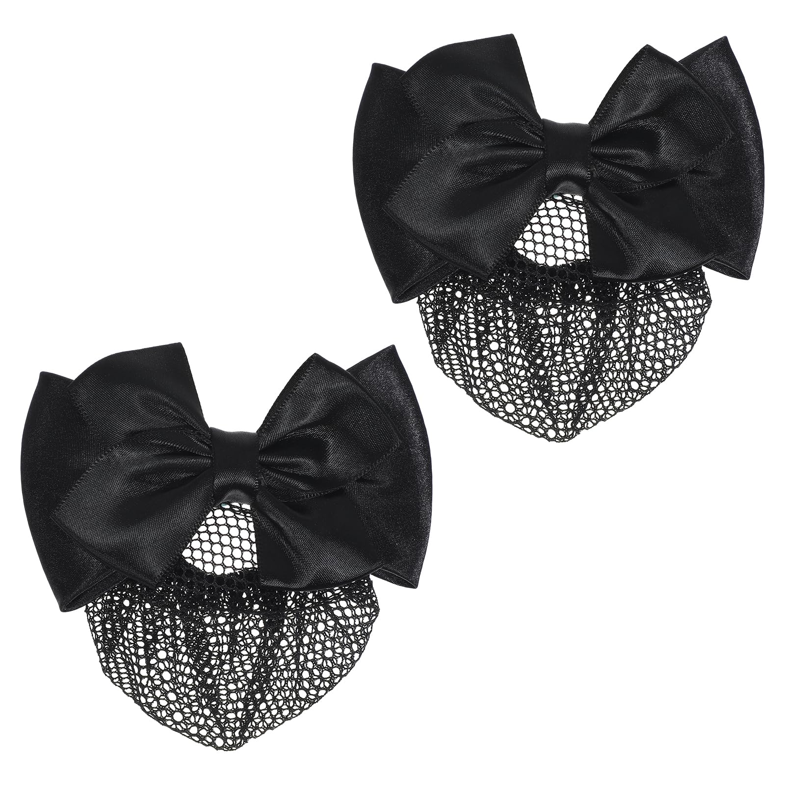 2 Pieces Hair Snood Net, Women's Bun Cover Hairnet Satin Bow Barrette French Clips Ribbon Flower Hair Accessories for Stewardess Banks Hotels Restaurant Staff (Black)