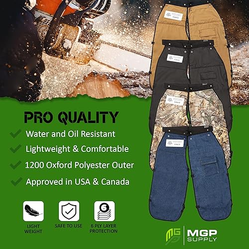 Miniatura 8 de Chaps para motosierra para hombre, estilo delantal con bolsillo y cinturón ajustable, equipo de seguridad