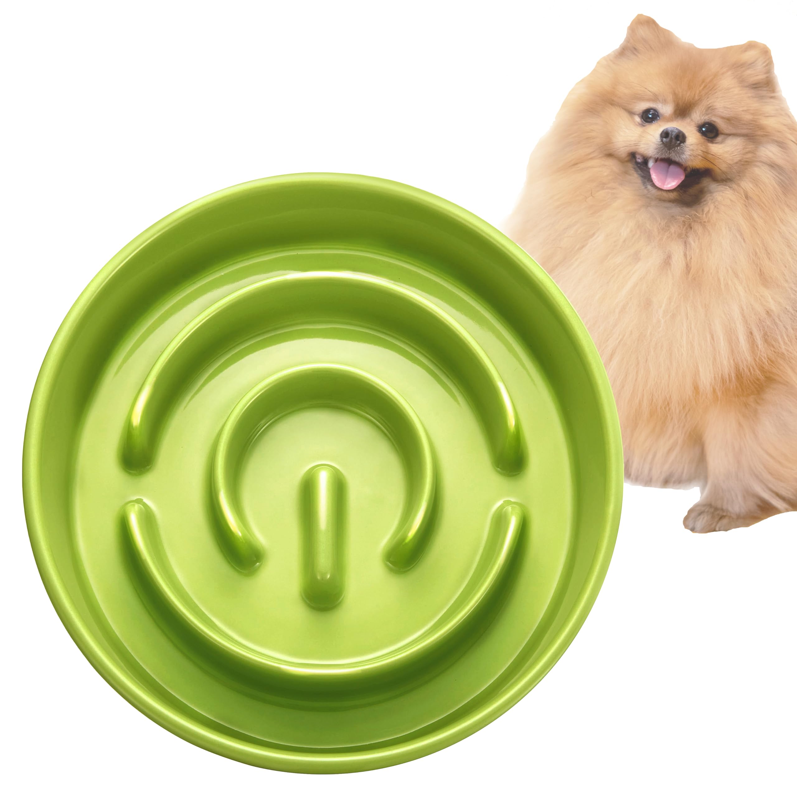 Ceramic Slow Feeder Dog Bowl for Small Breed Dog Slow Feeder Bowl for Fast Eaters Slow Feeder Cat Bowl, 14oz, Lime Green