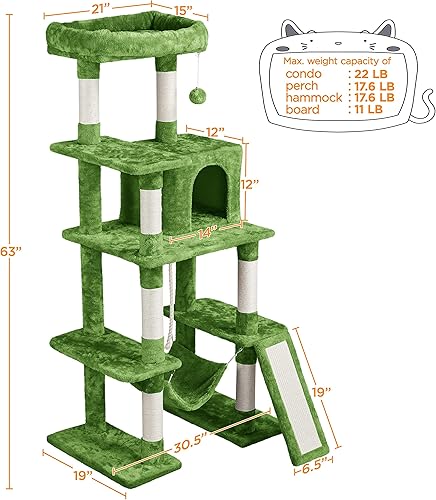 Miniatura 45 de Topeakmart Árbol para gatos de 63 pulgadas, mueble grande de torre para gatos con condominio para gatos, plataforma acolchada y poste rascador