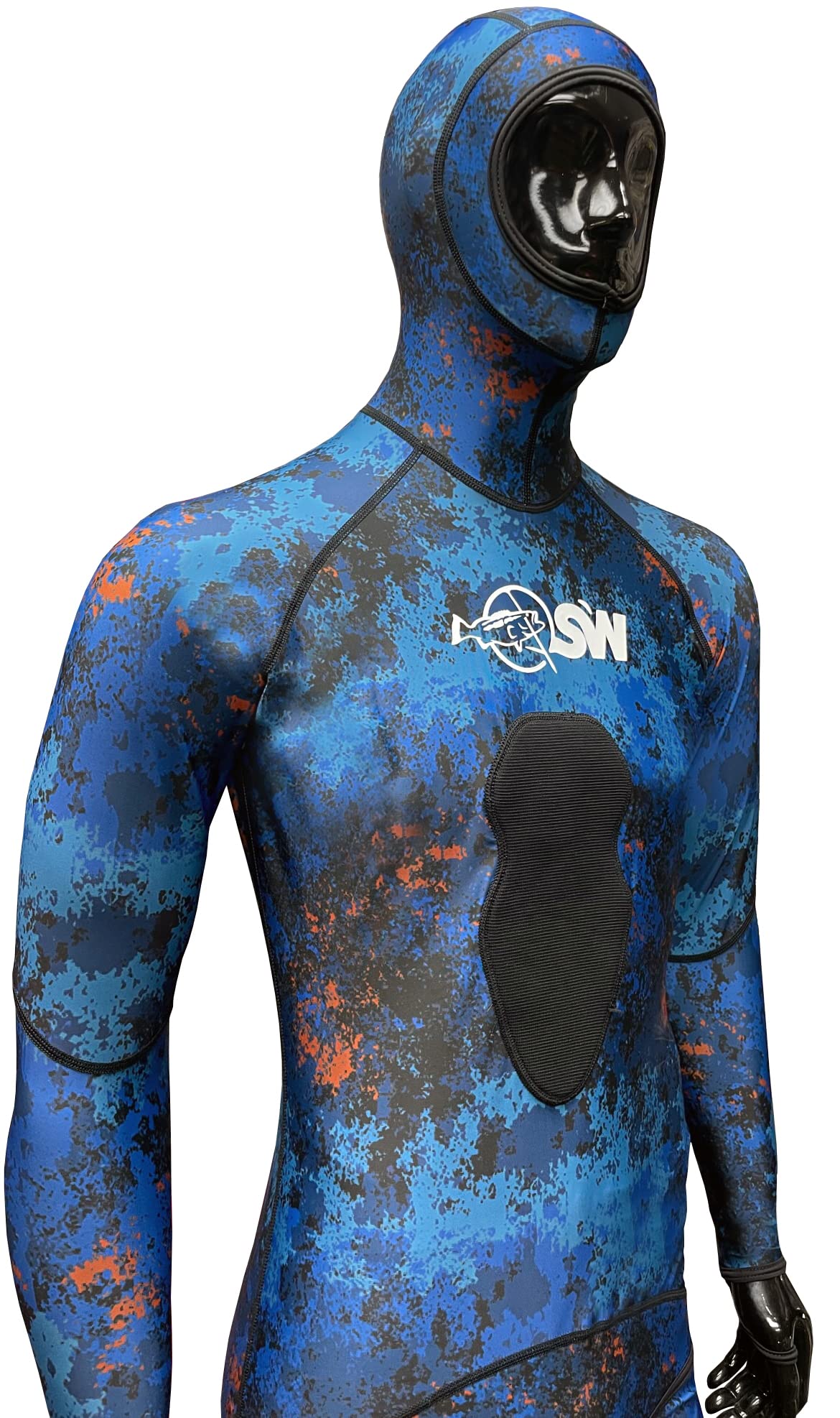 SPEARFISHING WORLD Fullbody Two-Piece Camouflage Rashguard with Hood & Speargun Loading Chest Pad for Scuba Diving & Spearfishing