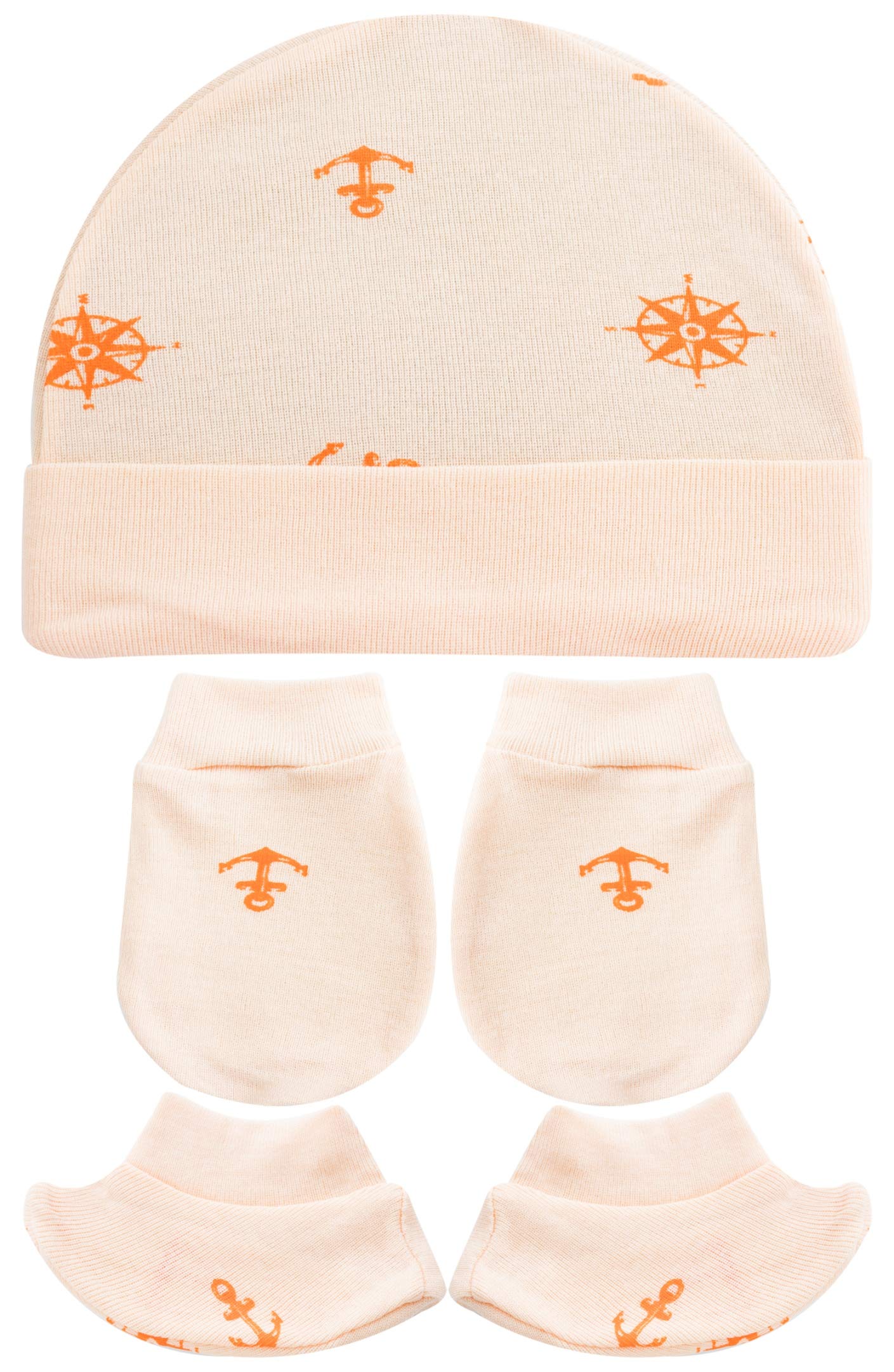 Baby Orange Mittens, Booties with Cap Set 3 Pcs Combo For 0 To 6 Months