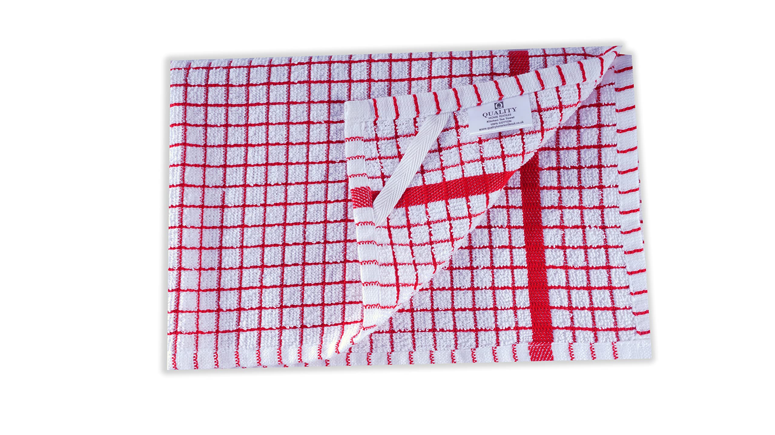 QUALITY HOME TEXTILES 100% Cotton Large Luxury Terry Towelling Tea Towels, Red, 70x50 - Image 3