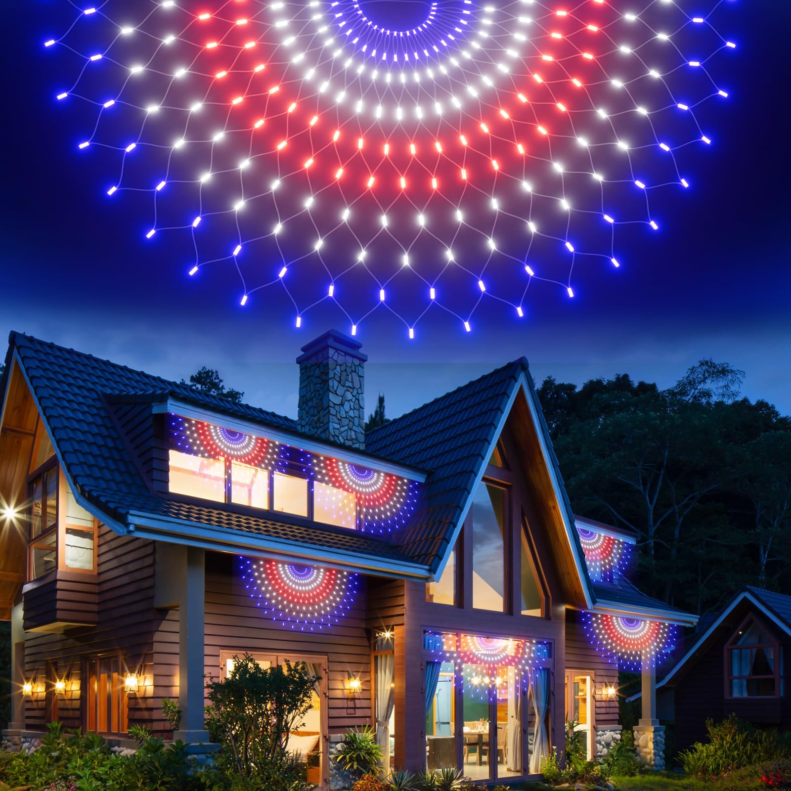 Leisure world 3 Pack 150 LED American Flag Banner Lights,Super Bright USA Half Fan Flag String Lights, Waterproof Patriotic Decoration for Independence Day (July 4th) Memorial Day, Christmas&Party