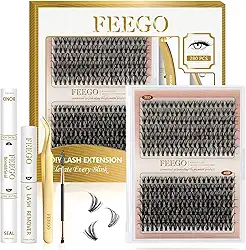 Kit de Extensão de Cílios FEEGO, 280pcs Volume Natural Fluffy 30D+40D Cílios Postiços Clássico 9-16mm, Cola Forte, Removedor, Aplicador, Kit Profissional Completo