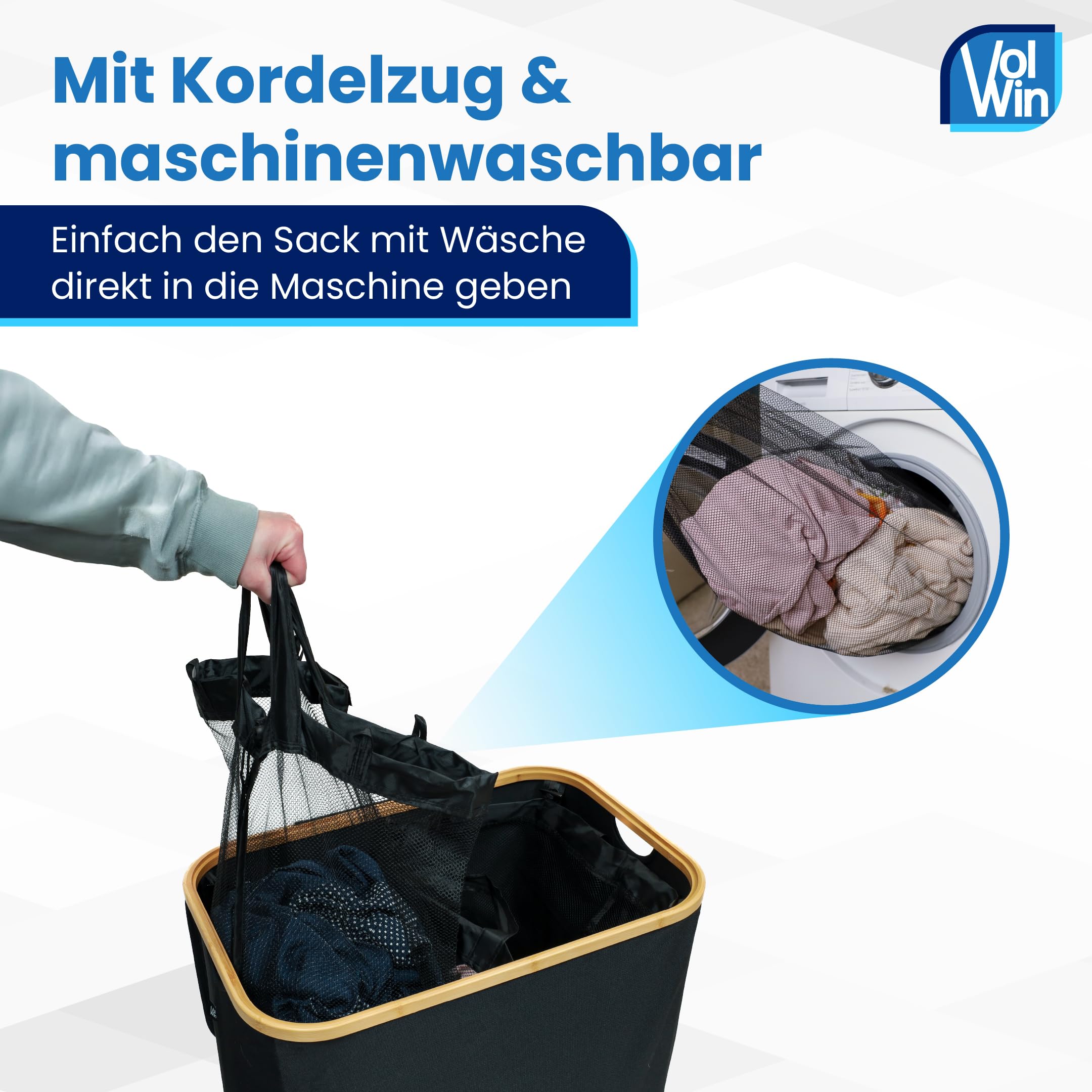 Wäschekorb schwarz 140L – Faltbar & mit Deckel – 2 Fächer + 3 Wäschesäcke & 2 Waschnetze – Aus Oxfordstoff 600D – Wäschesortierer & Wäschetruhe für Bad, Schlafzimmer & Haushalt
