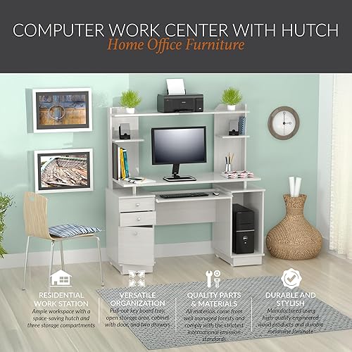 Miniatura 5 de Inval America Centro de trabajo de computadora con conchera Laricina White