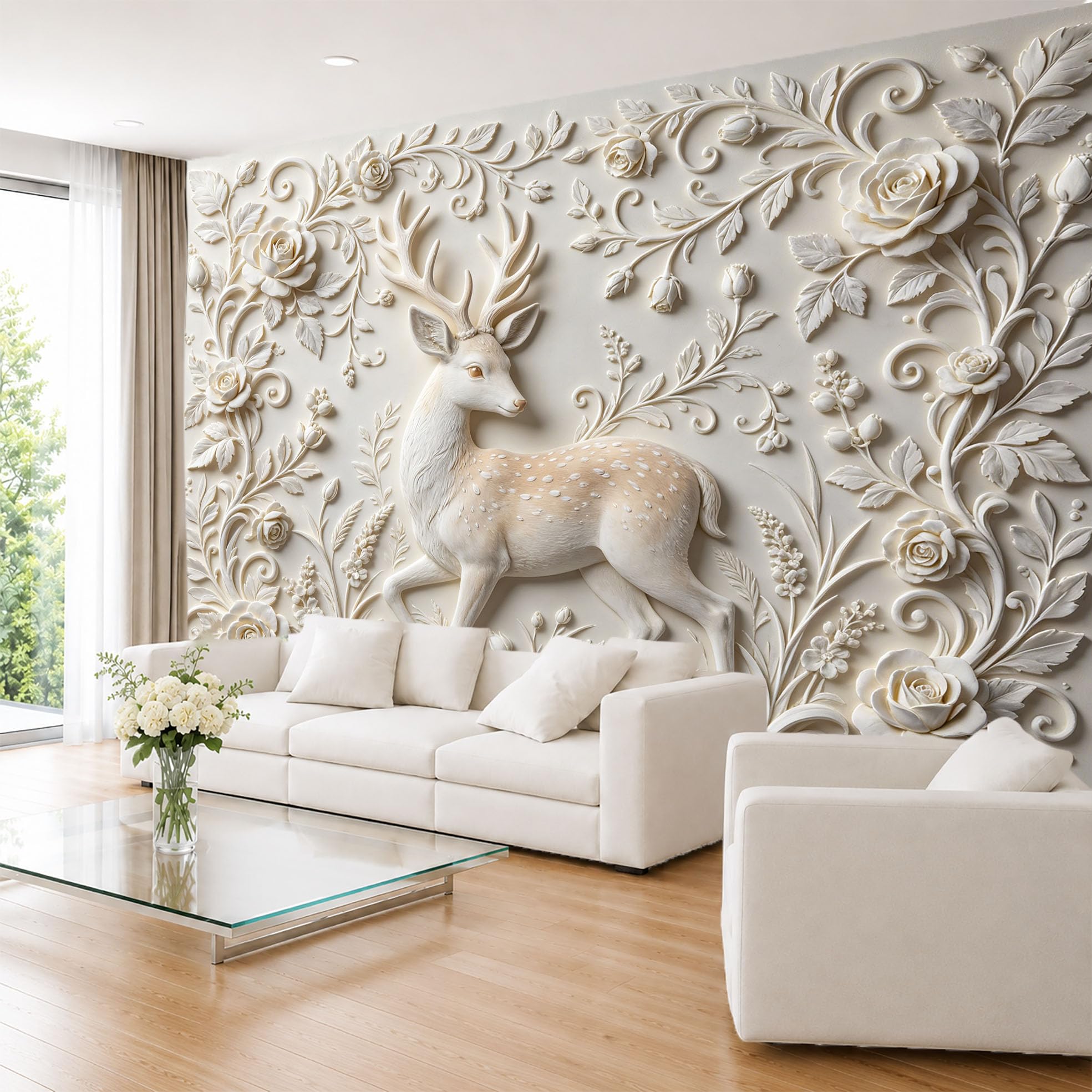 Papel pintado fotográfico 3D de ciervo moteado con relieve visual para ampliar salas de estar