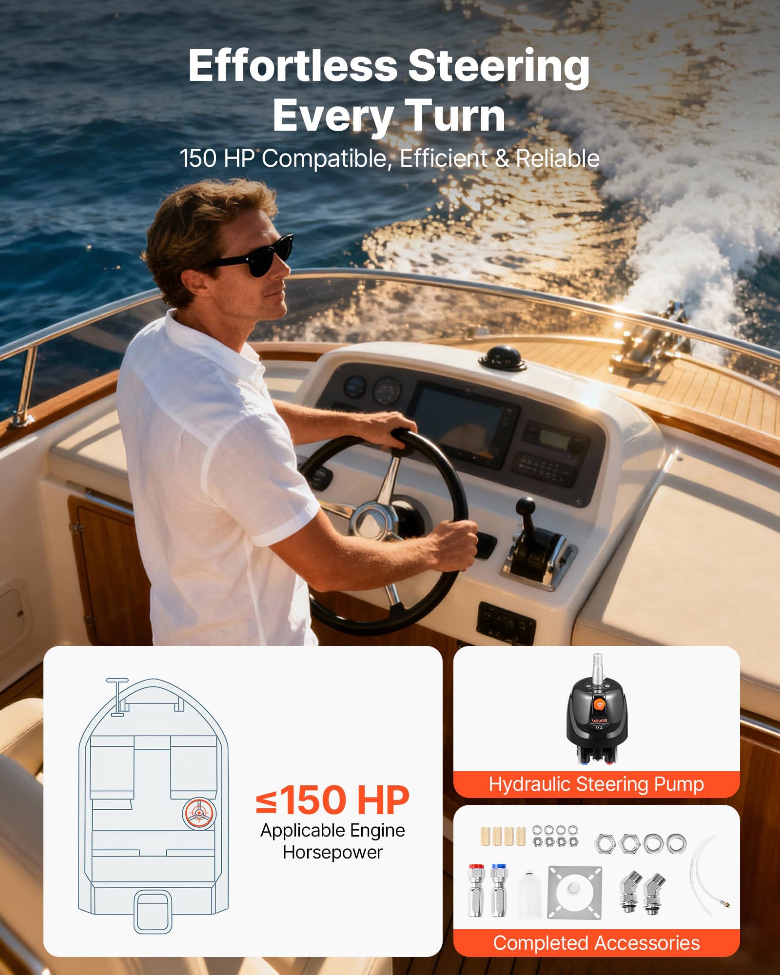 VEVOR Bomba de Timón de Dirección Hidráulica 150 HP, Presión Máxima de Trabajo 6,9 MPa/1000 PSI, Carcasa de Aleación de Aluminio, Válvula de Retención, Sello de Eje Reemplazable para Barcos de Pesca