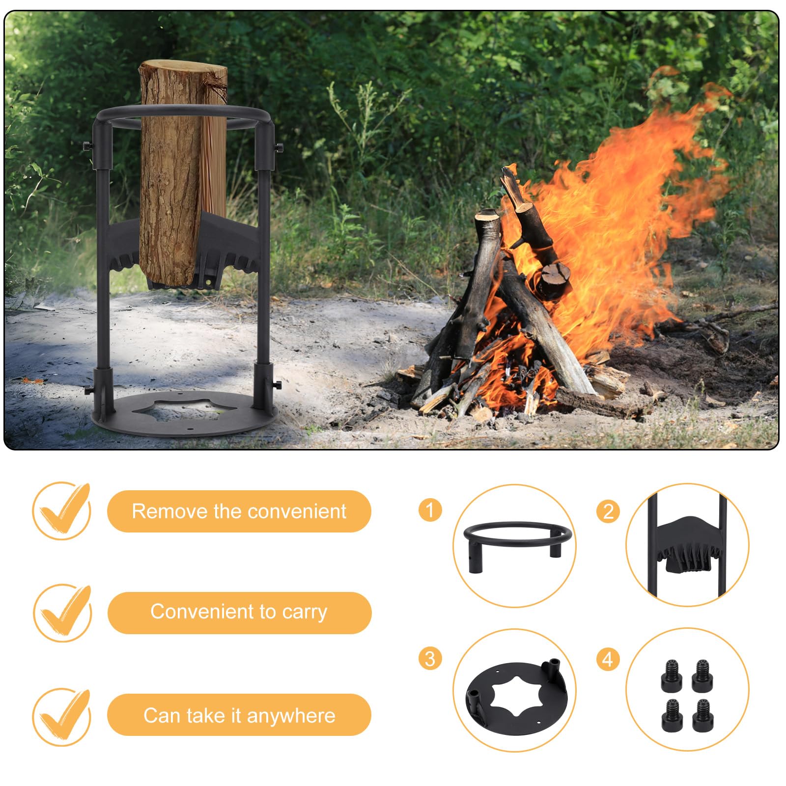 Spaccalegna a Mano Rimovibile con Guanti, Acciaio al Carbonio, Splitter per Legno per Casa e Campeggio