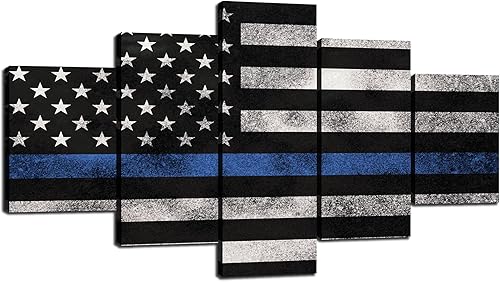 Lienzo de la bandera estadounidense para pared, 5 paneles, imagen de sala de estar, impresión de decoración de pared de Estados Unidos enmarcada (60