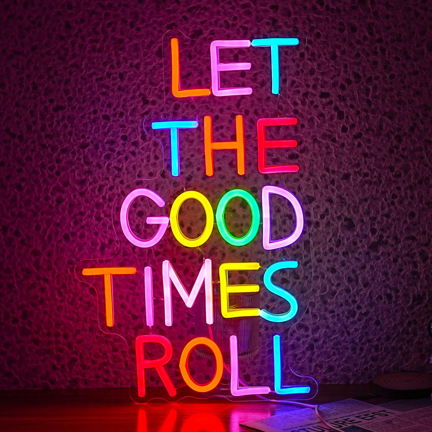 JLEWUINH Let The Good Times Roll Neon Sign Good Times Sign Neon Light for Wedding Decor Colorful Words Led Light Sign for Bedroom Bar Party Wall Decor