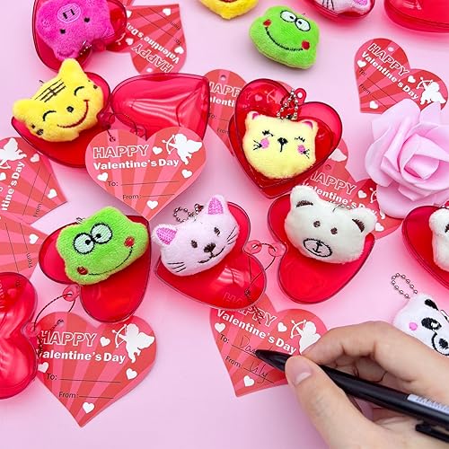 Miniatura 6 de Caja de regalo de corazón llena Paquete de 28 regalos para el día de San Valentín para niños con peluches de animales de peluche, llaveros, tarjetas