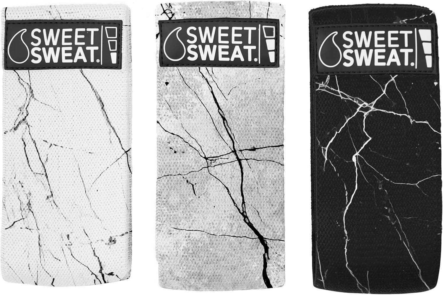 Sweet Sweat Hip Bands with 3 Levels of Resistance | Non-Slip Fabric Booty Bands for Squats & Lunges | Includes Free Mesh Carrying Bag