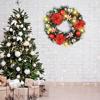 16.クリスマスリース Amazon.co.jp: ライト付きクリスマスリース、16インチのホリデーリース