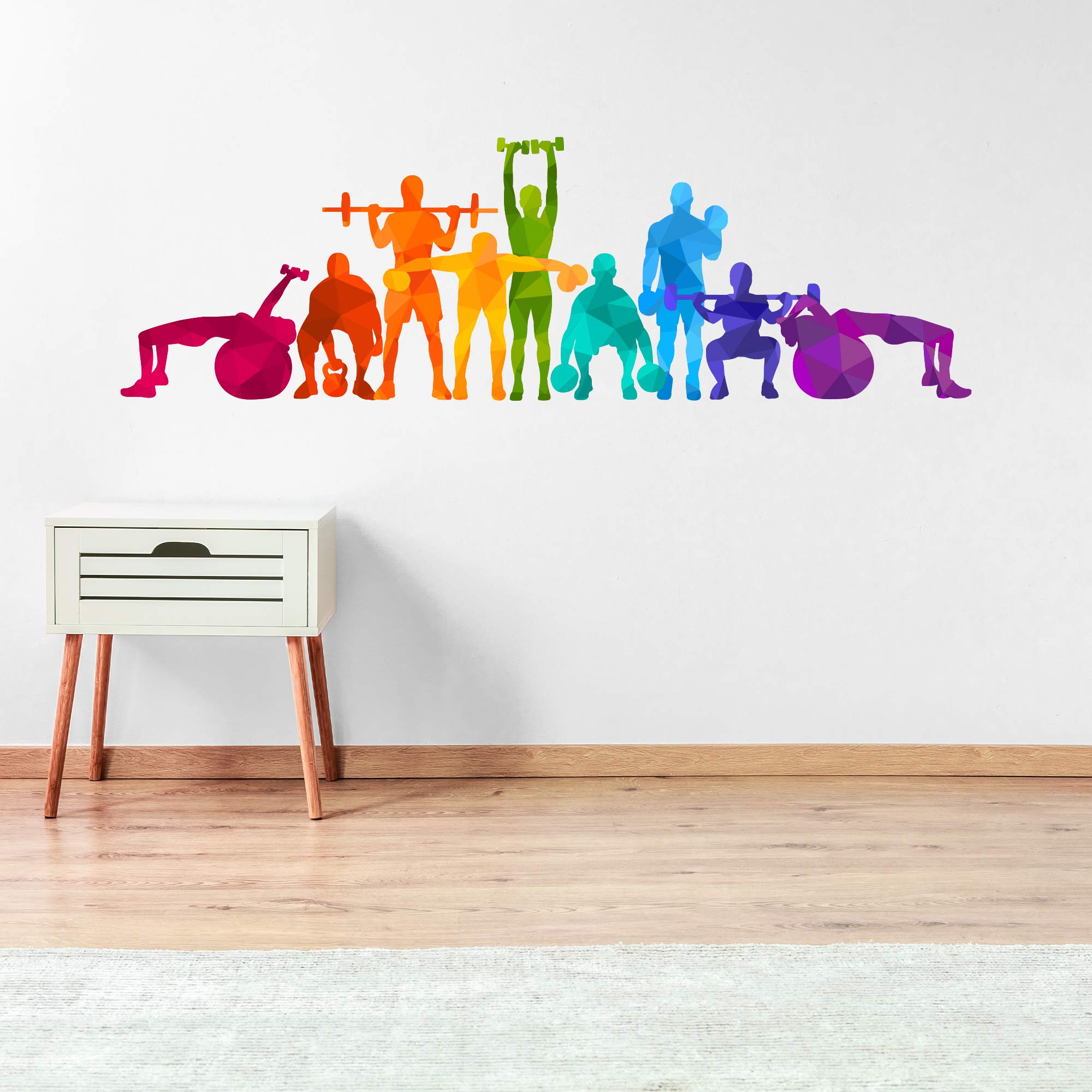 Rainbow Gym Silhouettes Wall Sticker Art Home Decal Mural (60cm Width x 20cm Height)