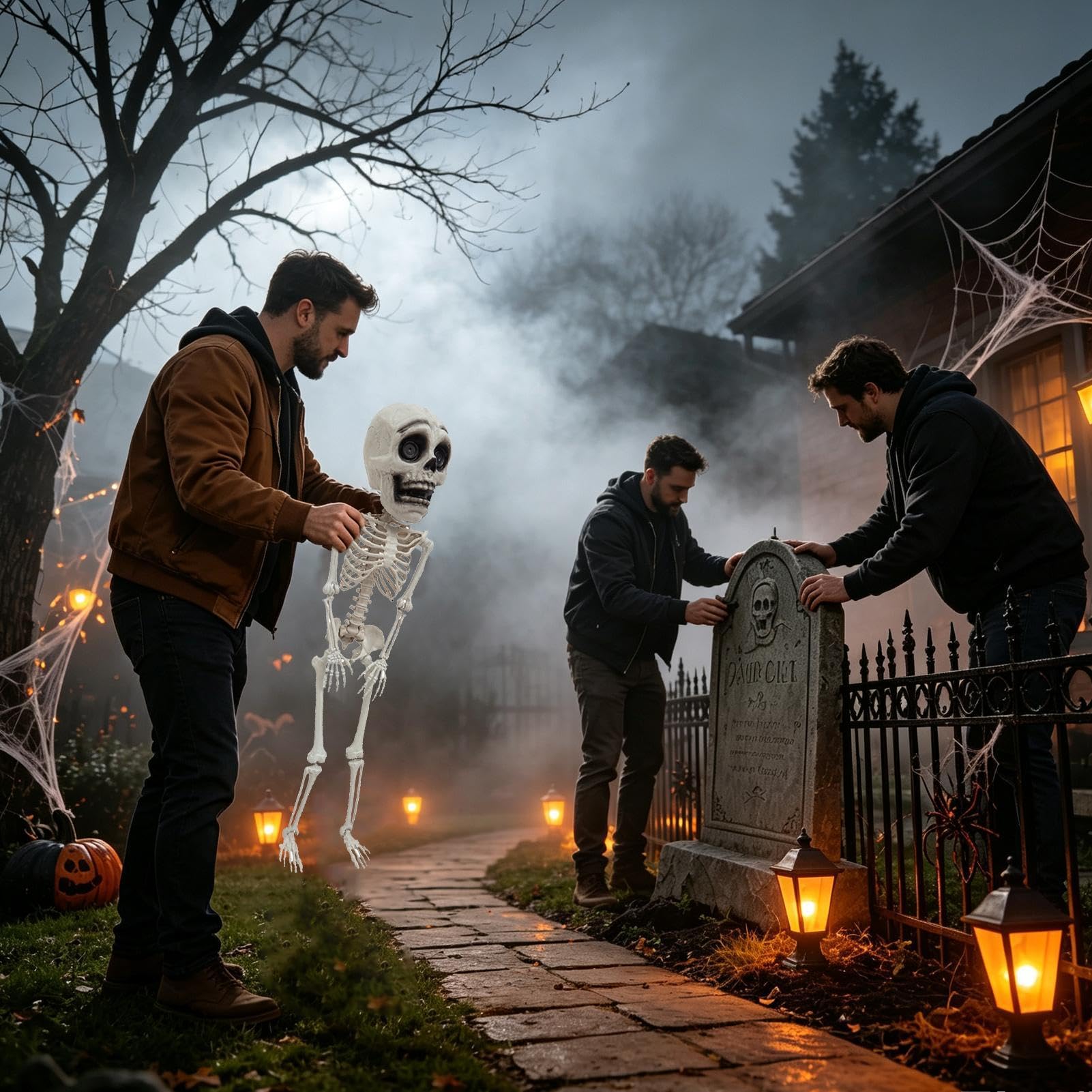 Szkielet Dekoracyjny 105 cm Realistyczna Figurka z Ruchomymi Stawami | Straszny szkielet halloweenowy do Nawiedzonego Domu, Ogrodu, Podwórka, Patio, Ganku, Tarasu, Dziedzińca, Imprezy i
