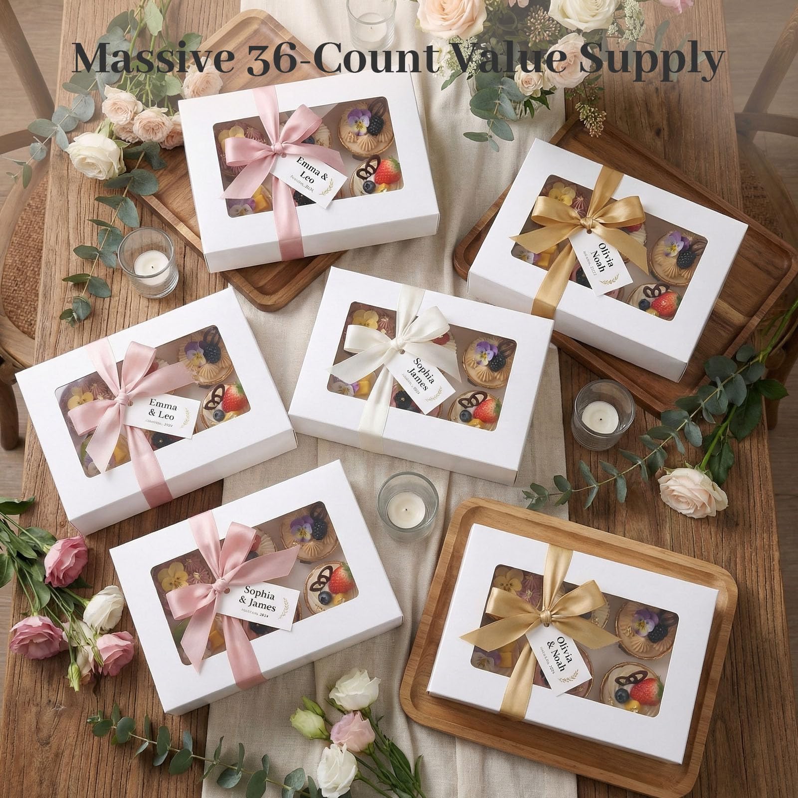 HONEYGIFTS 6 contenitori bianchi per cupcake, 6 pezzi, con finestra, per contenere 36 scatole da pasticceria, per compleanni, feste, prodotti da forno