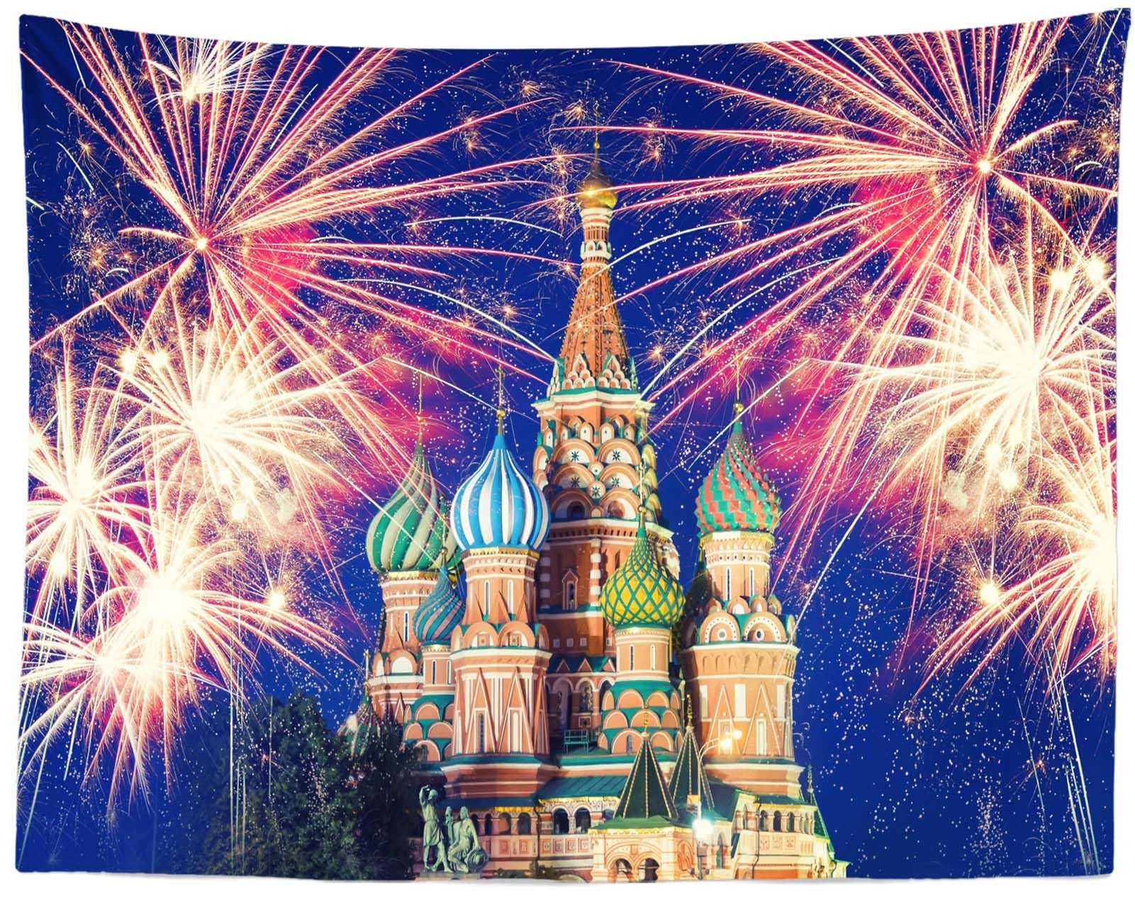 4.5x2.5m Basilius-Kathedrale, Feuerwerk, Landschaftskulisse, Russland, Hintergrund für Party-Dekoration, Neujahrsfeier, Eventfotografie, Kulisse, Fotoautomaten-Requisite