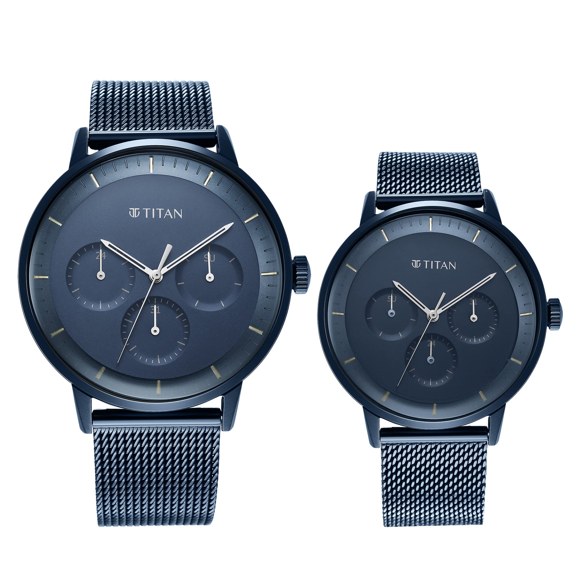 Titan Modern Bandhan Blue Dial Quartz Multifunction Stainless Steel Strap Watch for Couple-NS9400694206QM01P (B0B7B5CGKW) Amazon Price History, Amazon Price Tracker