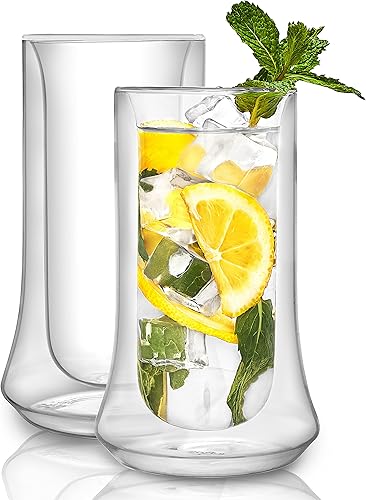 JoyJolt Cosmo - Juego de 2 vasos de vidrio aislados para cócteles, limonada, té helado, encantadores vasos sin condensación, 10 onzas, cristalería